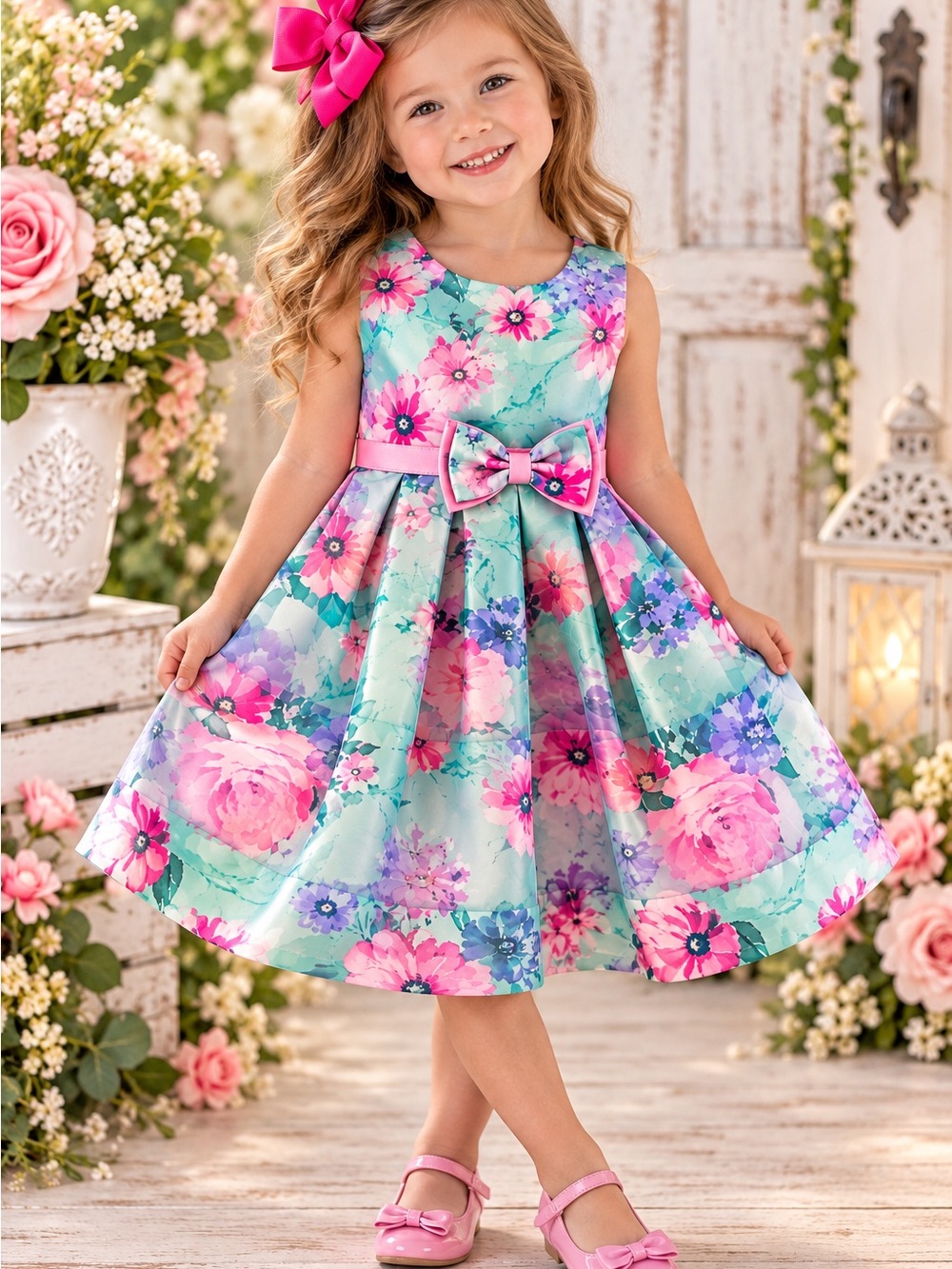 Jona Michelle 3T Floral Organza Party Dress + Hair Bow